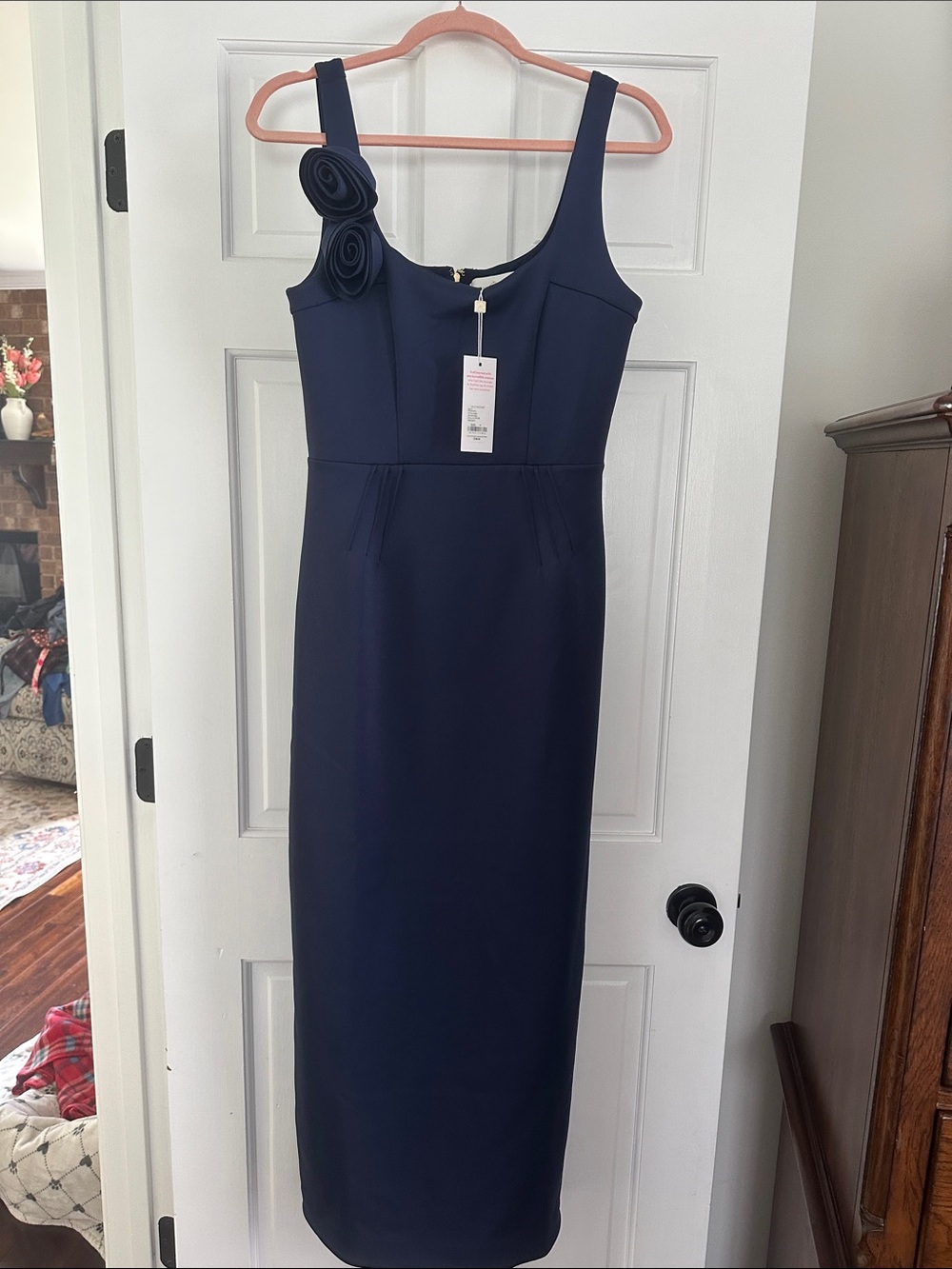 Lilly Pulitzer Jade Maxi Dress in Navy with Rosette Shoulder Detail SZ 4 NWT